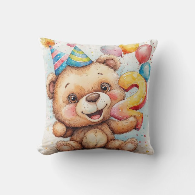Coussin Célébration d'anniversaire d'un ours en peluche mi (Recto)