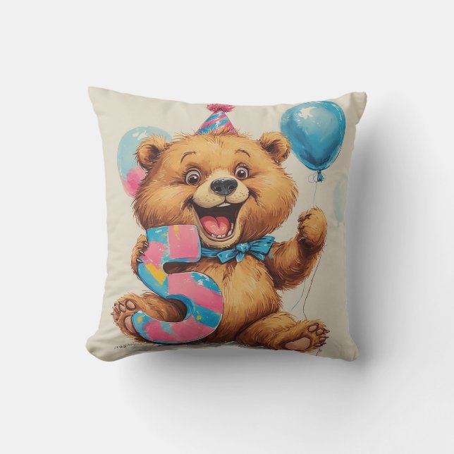 Coussin Célébration d'anniversaire d'un ours en peluche mi (Recto)