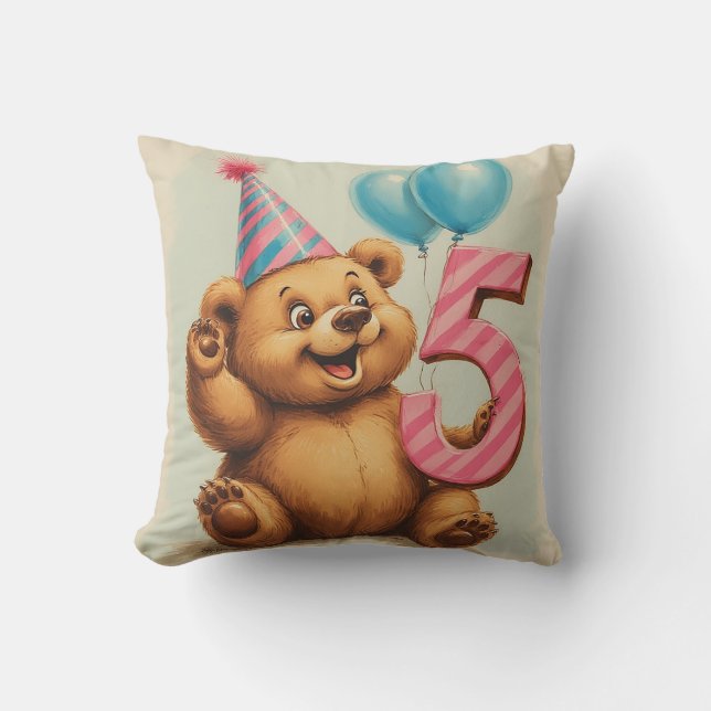 Coussin Célébration d'anniversaire d'un ours en peluche mi (Recto)