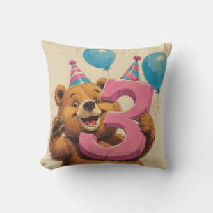 Coussin Célébration d'anniversaire d'un ours en peluche mi
