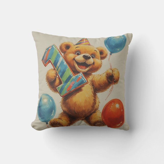 Coussin Célébration d'anniversaire d'un ours en peluche mi (Recto)