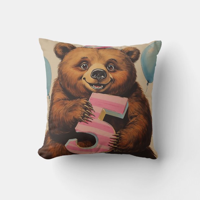 Coussin Célébration d'anniversaire d'un ours en peluche mi (Recto)