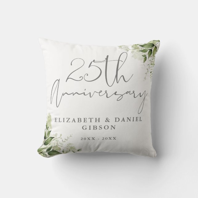 Coussin Célébration de 25 ans de mariage avec verdure flor (Recto)