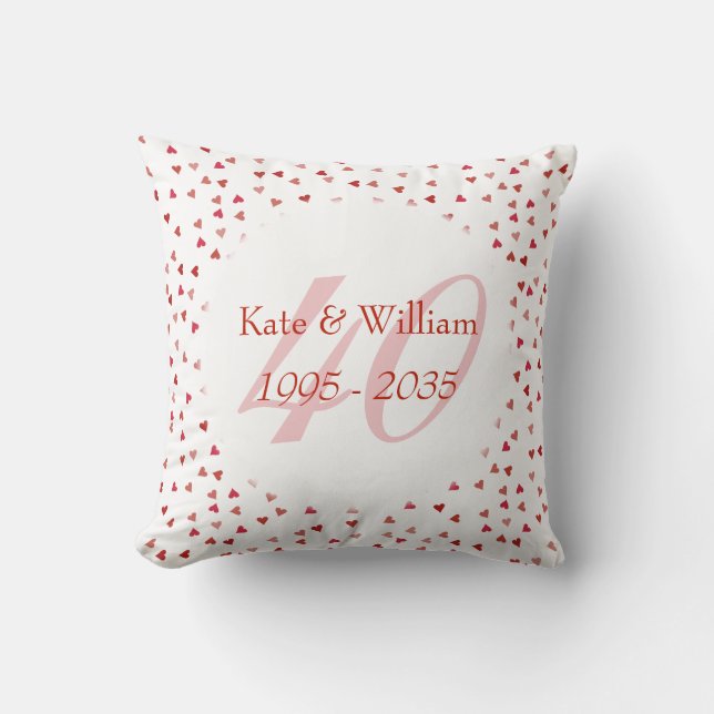 Coussin Célébration de 40 ans de mariage - Cœurs de rubis (Recto)