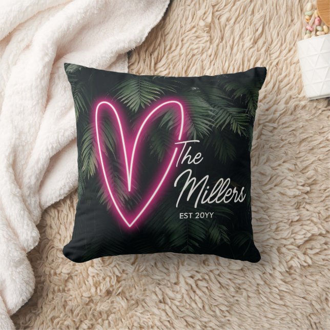 Coussin Célébration de couple coeur néon tropical (Couverture)