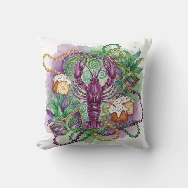 Coussin Célébration de Mardi Gras à l'aquarelle  (Recto)
