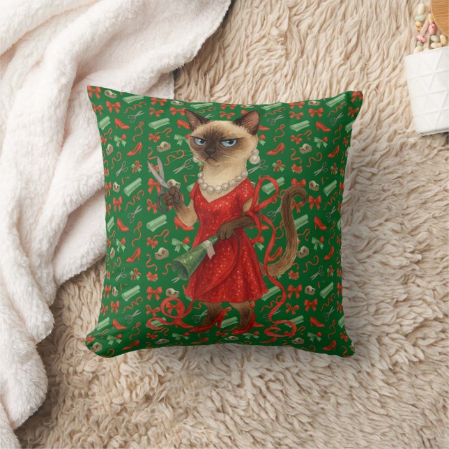Coussin Célébration de Noël avec un chat siamois  (Couverture)
