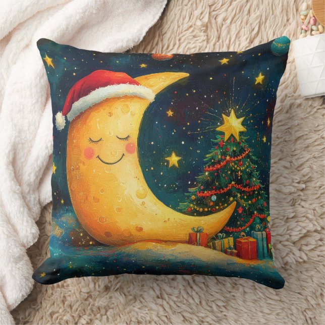Coussin Célébration drôle de la Lune de Noël en galaxie (Couverture)
