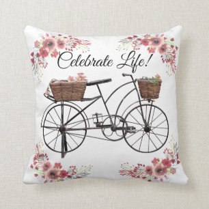 Coussin Célébrer la vie Vintage Floral Farmhouse Bicycle