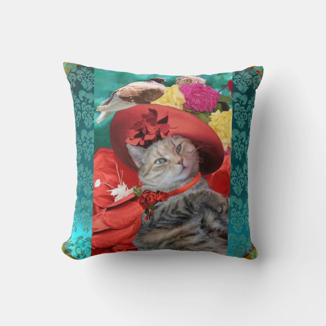 COUSSIN CÉLÉBRITÉ CAT PRINCESS TATUS, CASQUETTE ROUGE AVEC (Recto)