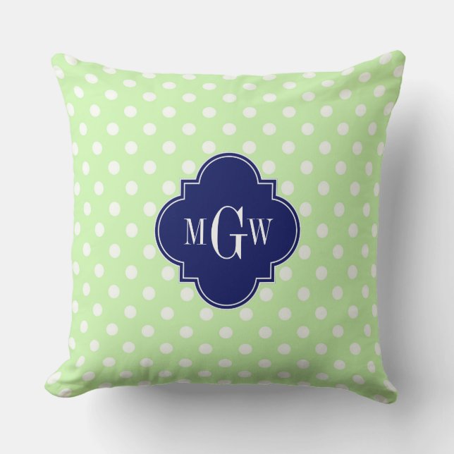 Coussin Céleri pois navy bleu quatrefeuilles 3 monogramme (Recto)