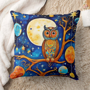 Coussin Céleste de Chouette lunaire : Étoiles, Lune, Planè