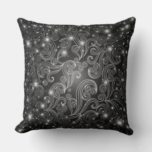 Coussin Celestial Black & White Swirls & Stars