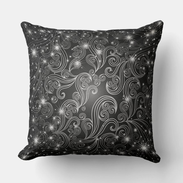 Coussin Celestial Black & White Swirls & Stars (Recto)