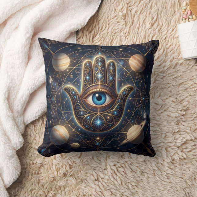 Coussin Celestial Hamsa Hand & Evil Eye Cosmic Protection  (Couverture)