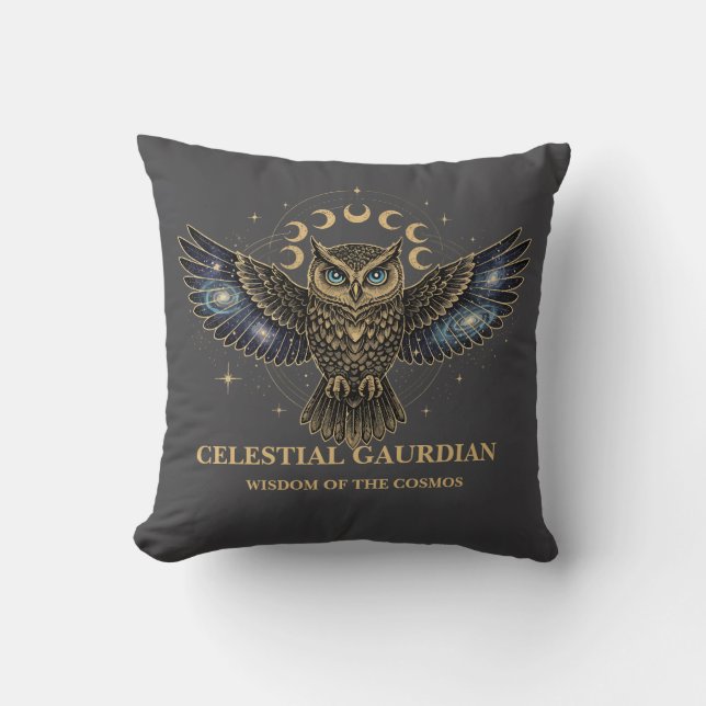 Coussin Celestial Owl Cosmic Guardian (Recto)