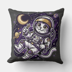 Coussin Celestial Voyager : Chat Astronaute Violet Espace