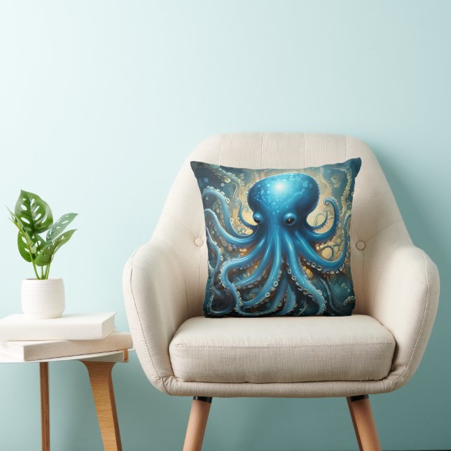 Coussin Celestial Waves: The Blue Octopus Fractal Art (Chaise)