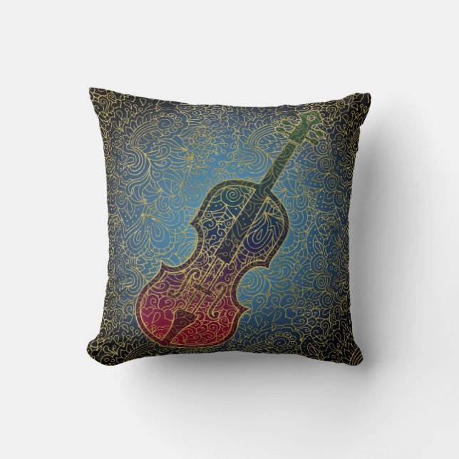 Coussin Cello Gold Filigree - Musique colorée (Recto)