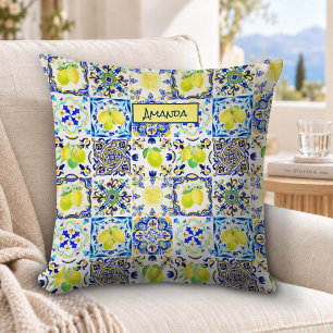 Coussin Céramique méditerranéenne sicilienne d'été citrine