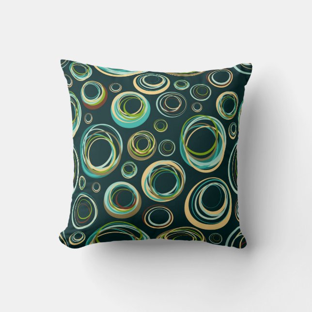 Coussin Cercle Abstrait Moderne En Vert Noir Et Bleu (Recto)