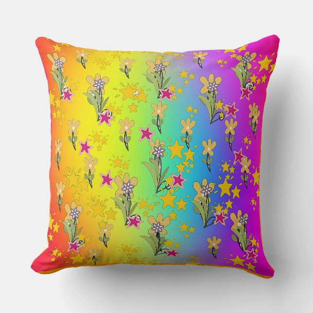 Coussin Cercle Arc-en-Ciel De Bouquets Floraux (Recto)