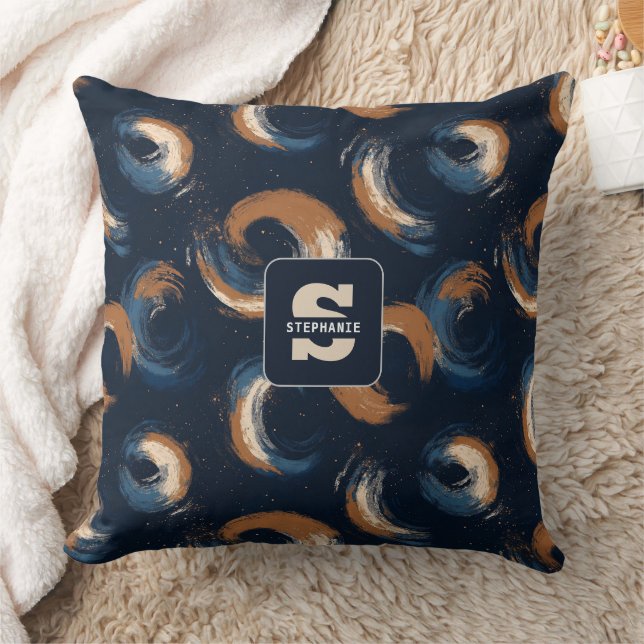 Coussin Cercle bleu et Brown sur Arrière - plan foncé (Couverture)