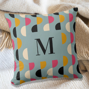 Coussin Cercle bleu jaune rose motif rétro