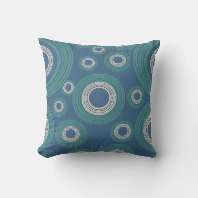 Coussin Cercle bleu moderne du milieu du siècle (Recto)