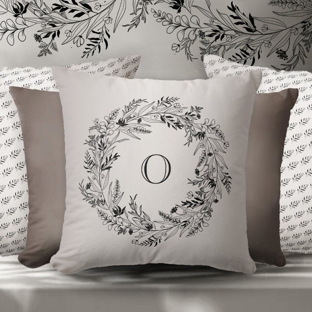 Coussin Cercle botanique intemporel de feuilles avec la le (Créateur téléchargé)