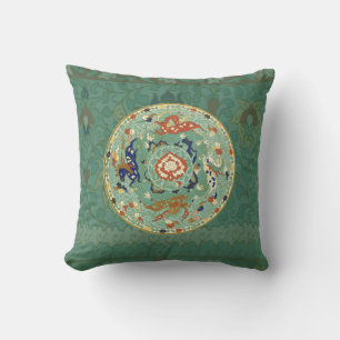Coussin Cercle chinois antique bleu vert