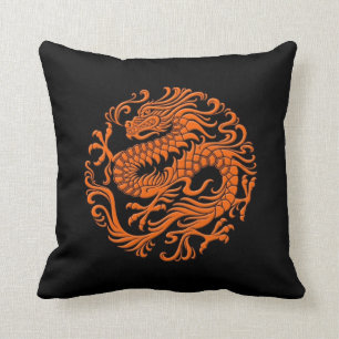 Coussin Cercle chinois orange et noir traditionnel de