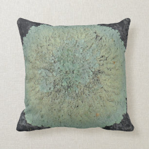 Coussin cercle de lichen presque solide vert turquoise gri