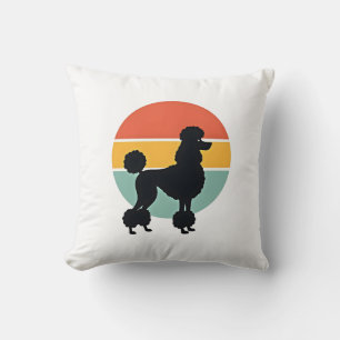 Coussin Cercle de silhouette de chien rétro coucher de sol