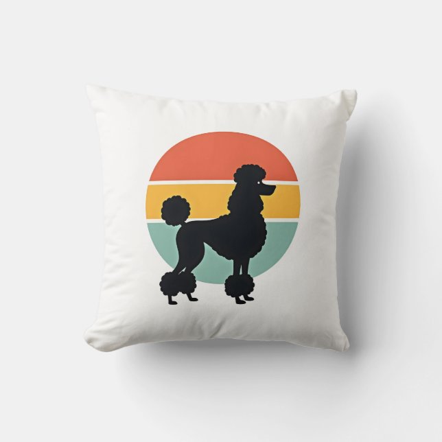 Coussin Cercle de silhouette de chien rétro coucher de sol (Recto)