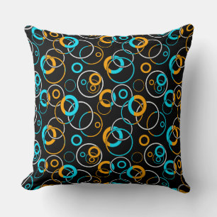 Coussin Cercle et anneaux bleu ciel jaune et blanc 