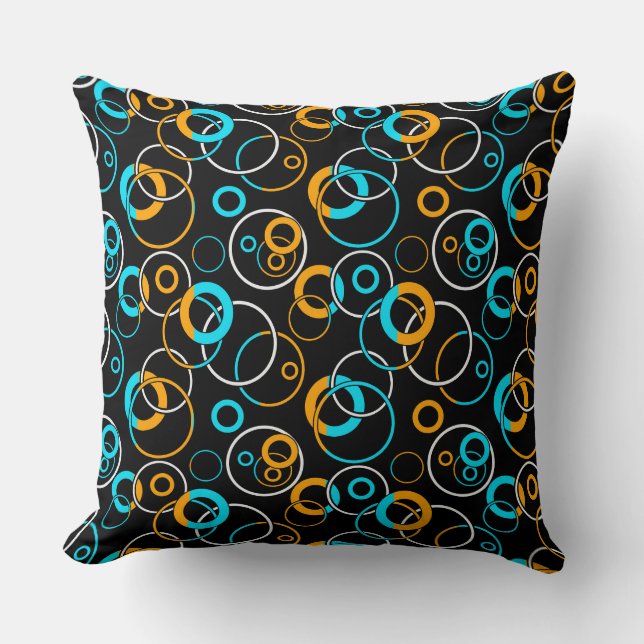 Coussin Cercle et anneaux bleu ciel jaune et blanc  (Recto)
