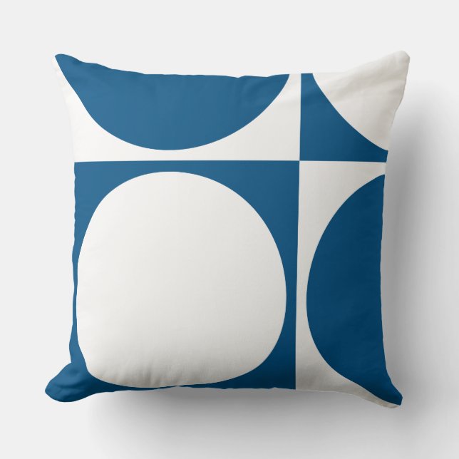 Coussin Cercle et Carré Géométriques Bleus et Blancs de St (Recto)