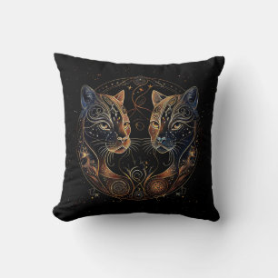 Coussin Cercle Félin Artistique Chats Jumeaux