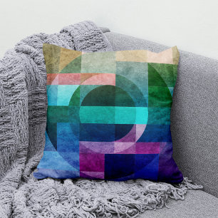 Coussin Cercle géométrique abstrait moderne bleu vert rose