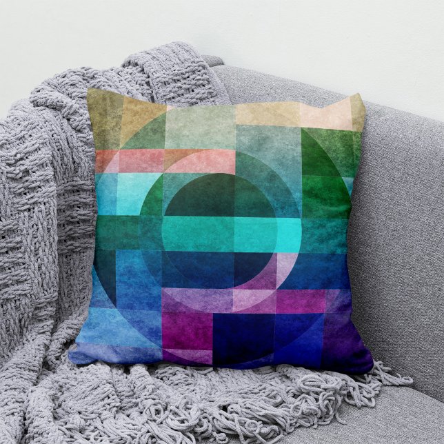 Coussin Cercle géométrique abstrait moderne bleu vert rose (Créateur téléchargé)