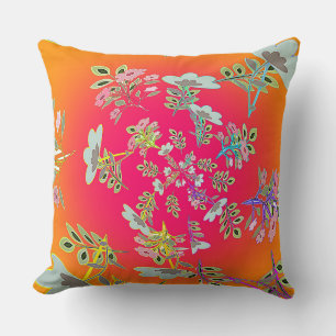 Coussin Cercle rose jaune de bouquets floraux grand carré