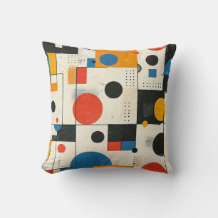 Coussin Cercle rouge, bleu et jaune et motif de tendance c