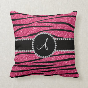 Coussin Cercle zèbre de parties scintillant rose monogramm