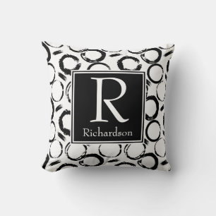 Coussin Cercles Abstraits Monogrammes Noirs