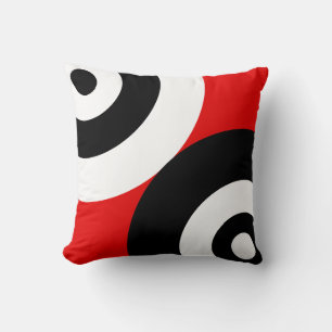 Coussin Cercles Abstraits noirs et blancs en rouge
