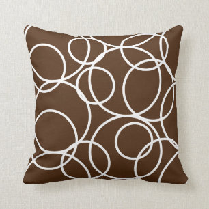 Coussin Cercles blancs géométriques Abstrait Brown moderne