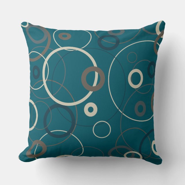 Coussin Cercles bleu et gris paon (Recto)