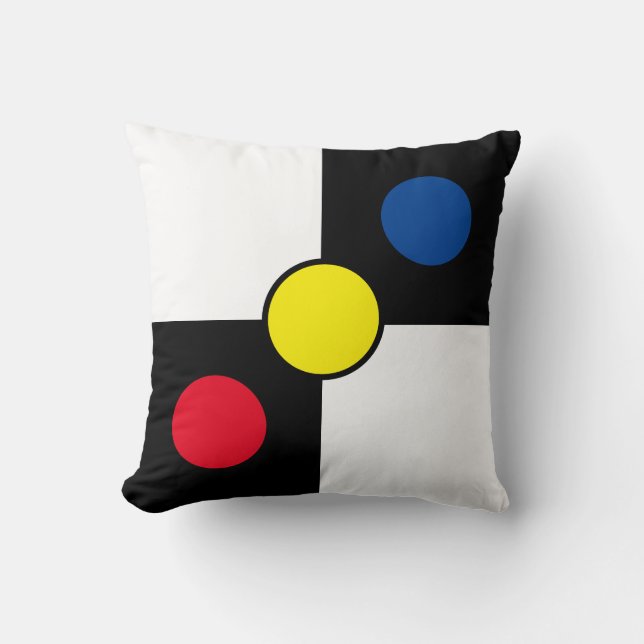 Coussin Cercles bleu rouge jaune sur blanc noir (Recto)