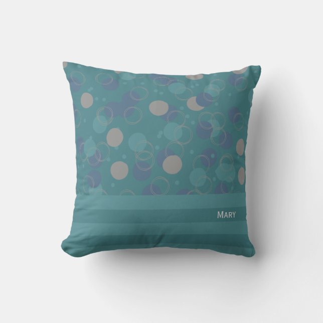 Coussin Cercles Bleus Classique Moderne Motif Prénom (Recto)